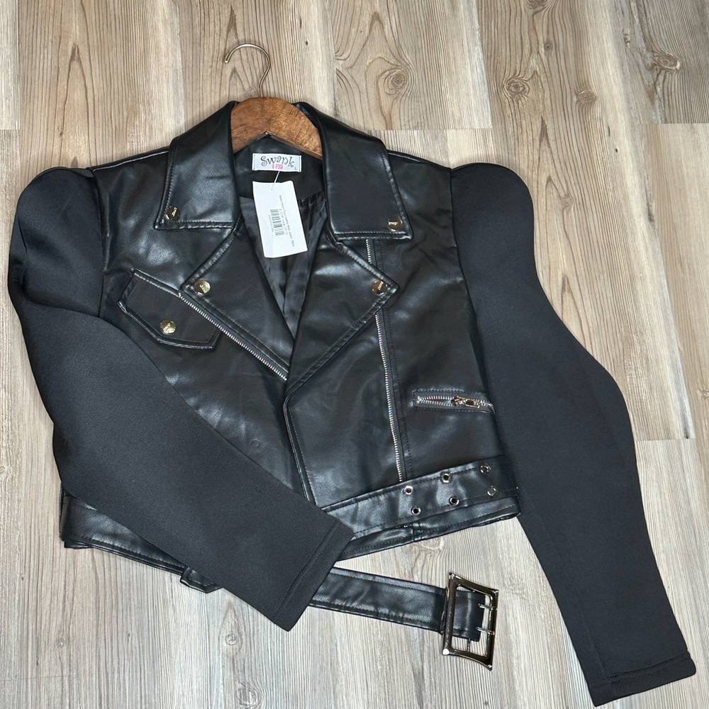 SWANK Sexy  Black Leather moto jacket